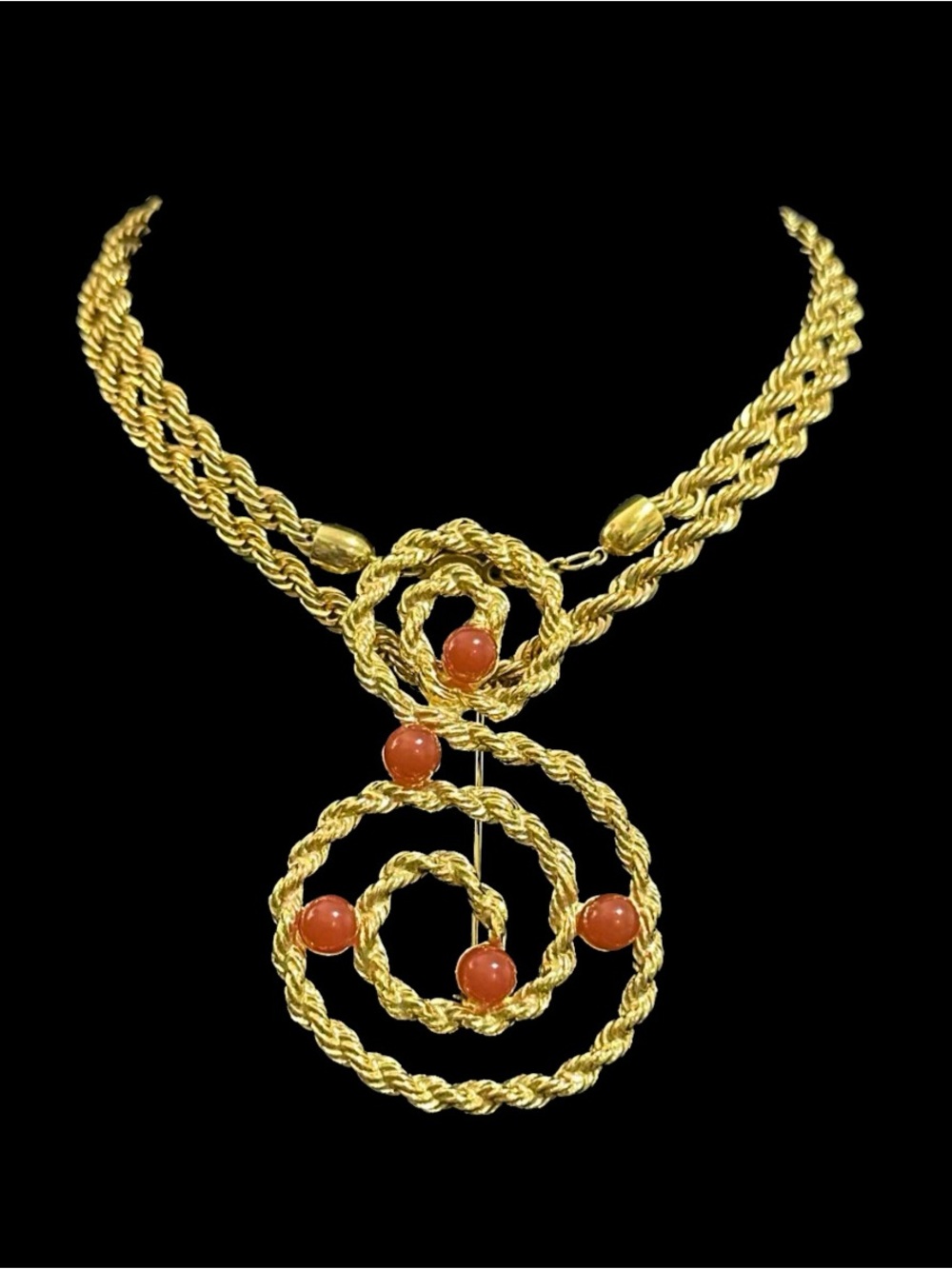 Avon Gold-Tone Spiral Pendant Necklace with Coral Beads